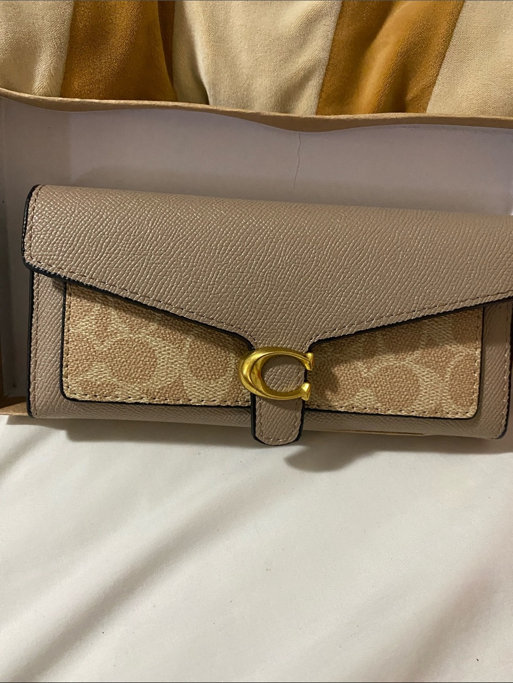 Coach Taupe and Canvas Signature Continental Wallet with Gold Hardware